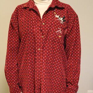 Disney Unlimited Mickey Mouse Corduroy Red Button Down Shirt